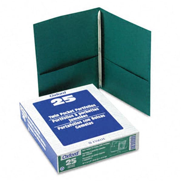 Esselte Pendaflex Paper Twin-Pocket Portfolio Tang Clip Letter 1/2 Capacity Green 25PK 57756 - main